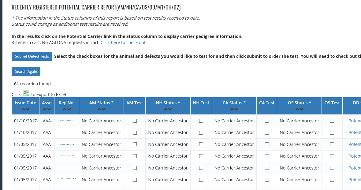 Recently Registered Potential Carrier Report(AM/NH/CA/DD/M1/D2)